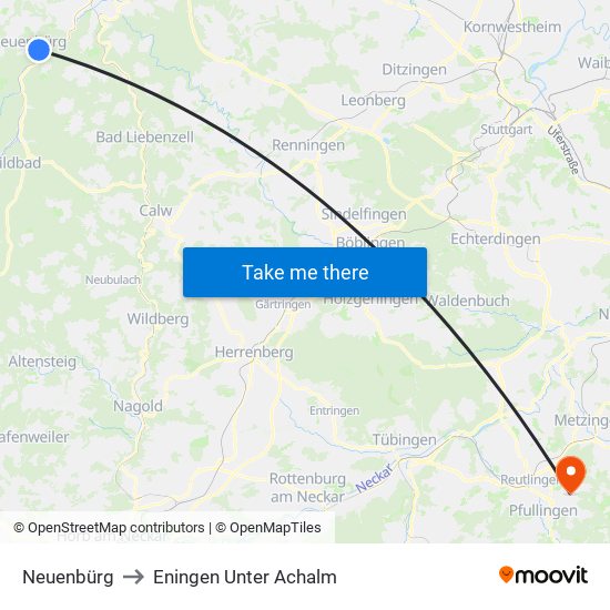 Neuenbürg to Eningen Unter Achalm map