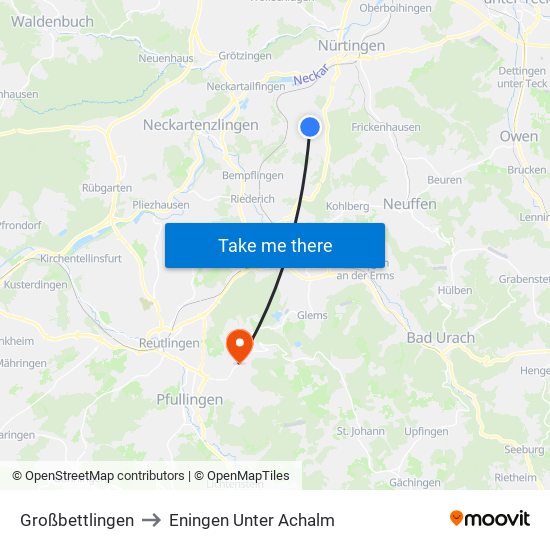 Großbettlingen to Eningen Unter Achalm map