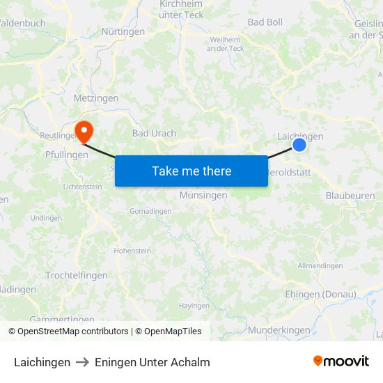 Laichingen to Eningen Unter Achalm map