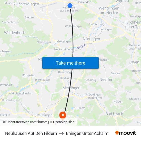 Neuhausen Auf Den Fildern to Eningen Unter Achalm map