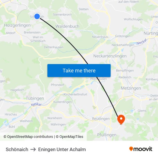 Schönaich to Eningen Unter Achalm map