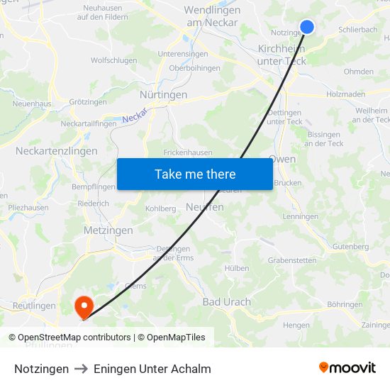 Notzingen to Eningen Unter Achalm map