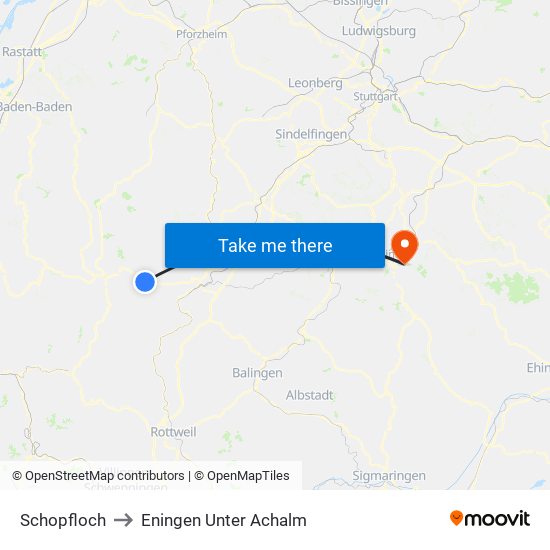 Schopfloch to Eningen Unter Achalm map