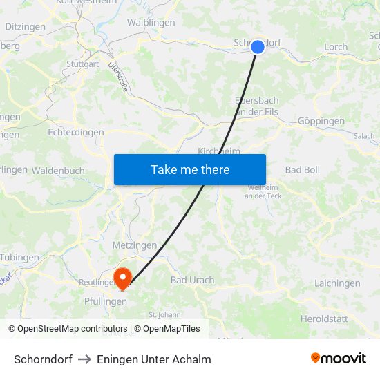 Schorndorf to Eningen Unter Achalm map