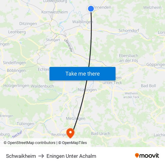 Schwaikheim to Eningen Unter Achalm map