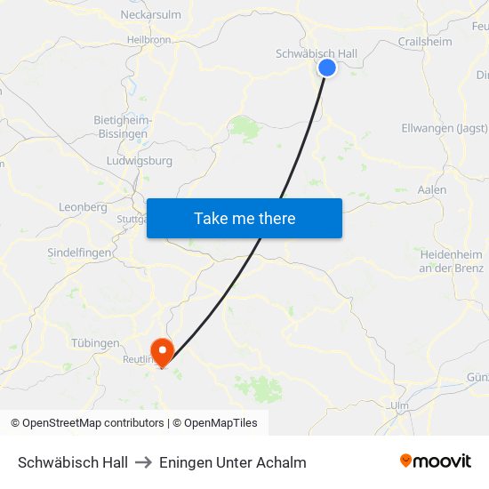 Schwäbisch Hall to Eningen Unter Achalm map