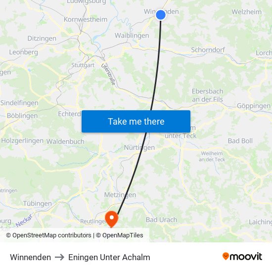 Winnenden to Eningen Unter Achalm map