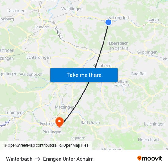 Winterbach to Eningen Unter Achalm map