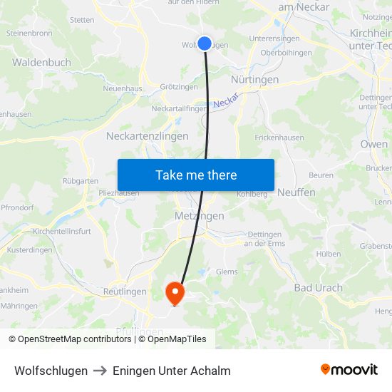 Wolfschlugen to Eningen Unter Achalm map