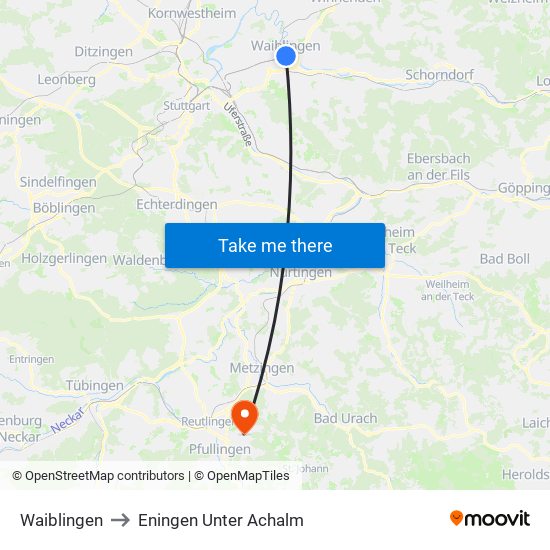 Waiblingen to Eningen Unter Achalm map