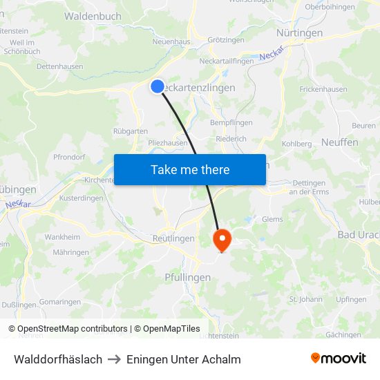 Walddorfhäslach to Eningen Unter Achalm map