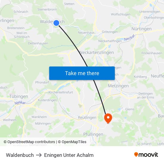 Waldenbuch to Eningen Unter Achalm map
