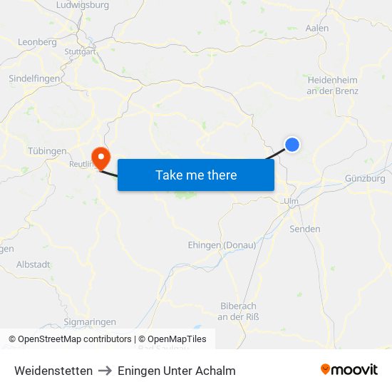 Weidenstetten to Eningen Unter Achalm map