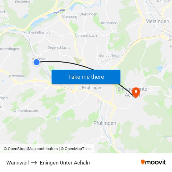 Wannweil to Eningen Unter Achalm map