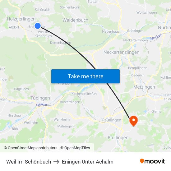 Weil Im Schönbuch to Eningen Unter Achalm map