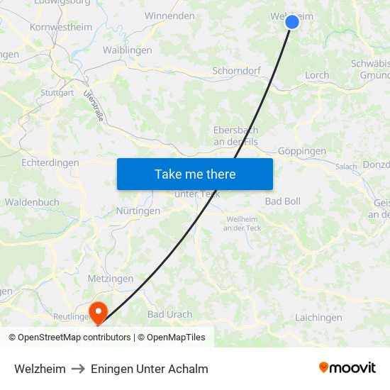 Welzheim to Eningen Unter Achalm map