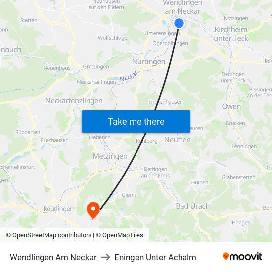 Wendlingen Am Neckar to Eningen Unter Achalm map