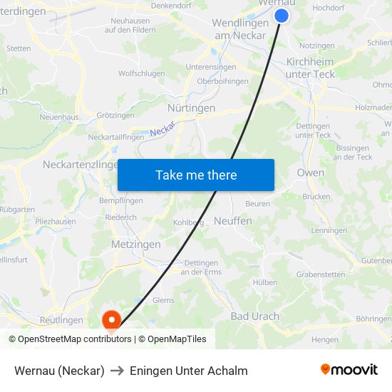 Wernau (Neckar) to Eningen Unter Achalm map