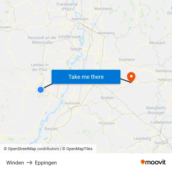 Winden to Eppingen map