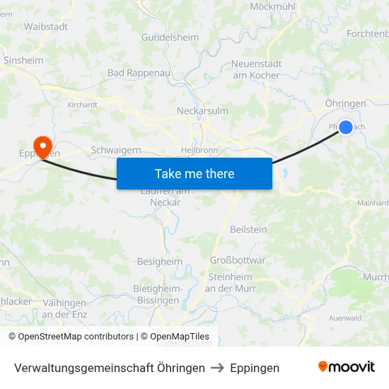Verwaltungsgemeinschaft Öhringen to Eppingen map