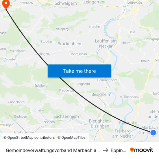 Gemeindeverwaltungsverband Marbach am Neckar to Eppingen map