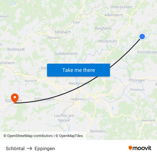 Schöntal to Eppingen map