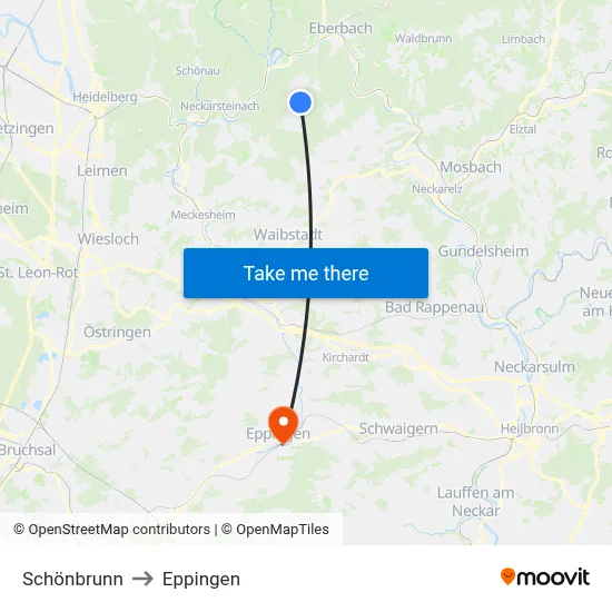 Schönbrunn to Eppingen map