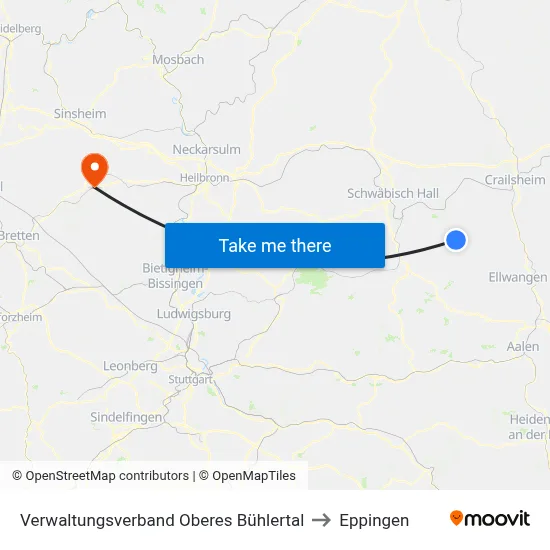 Verwaltungsverband Oberes Bühlertal to Eppingen map