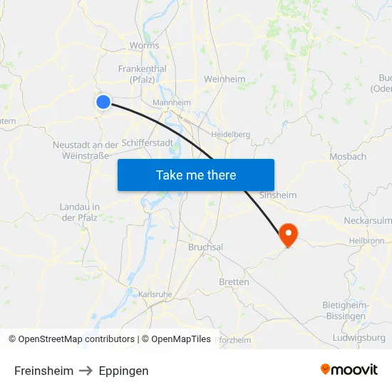 Freinsheim to Eppingen map