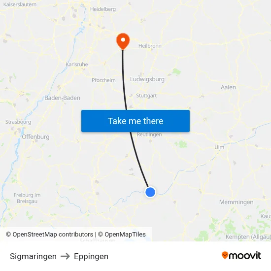 Sigmaringen to Eppingen map