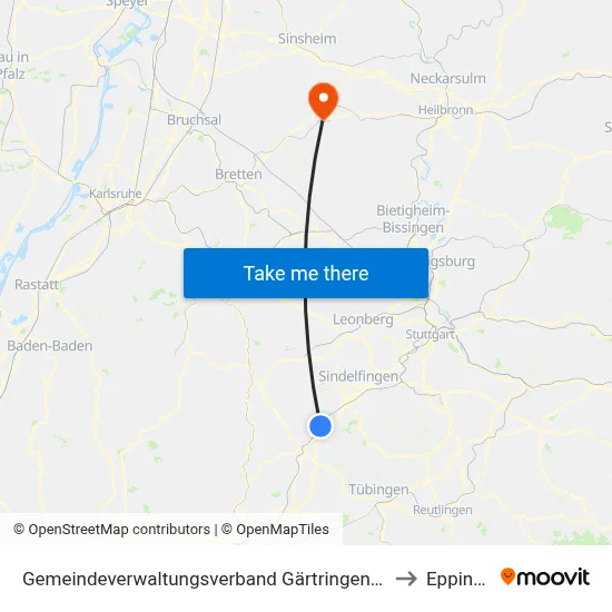 Gemeindeverwaltungsverband Gärtringen/Ehningen to Eppingen map