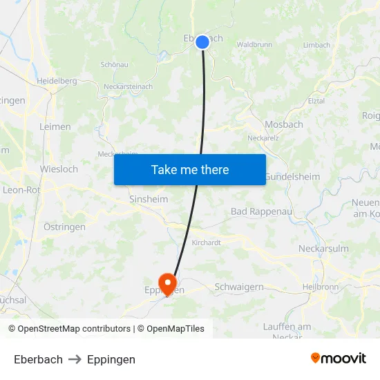 Eberbach to Eppingen map