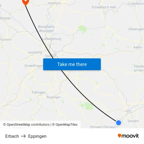 Erbach to Eppingen map