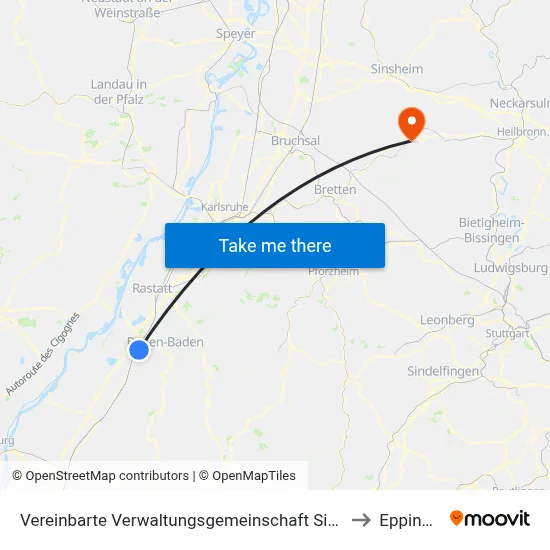 Vereinbarte Verwaltungsgemeinschaft Sinzheim to Eppingen map