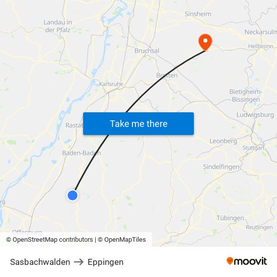 Sasbachwalden to Eppingen map