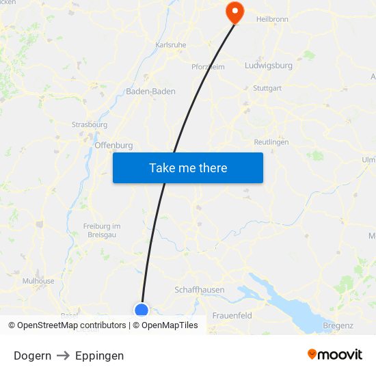 Dogern to Eppingen map