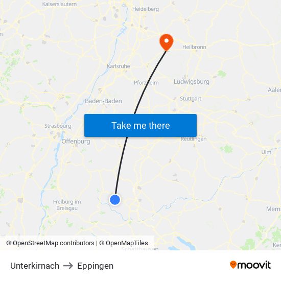 Unterkirnach to Eppingen map