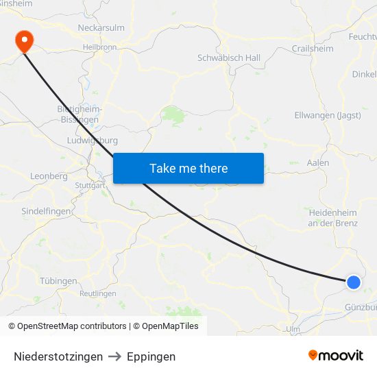 Niederstotzingen to Eppingen map