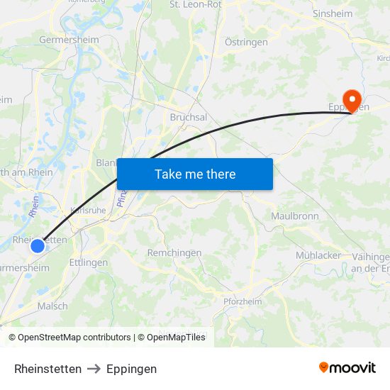 Rheinstetten to Eppingen map