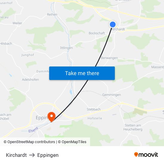Kirchardt to Eppingen map