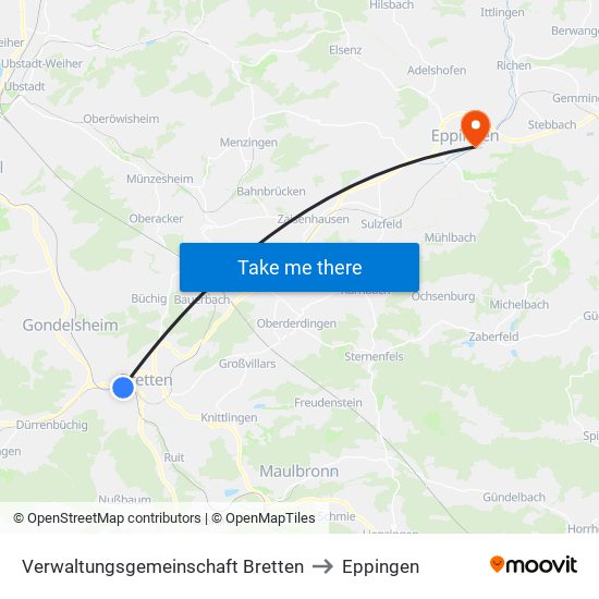 Verwaltungsgemeinschaft Bretten to Eppingen map