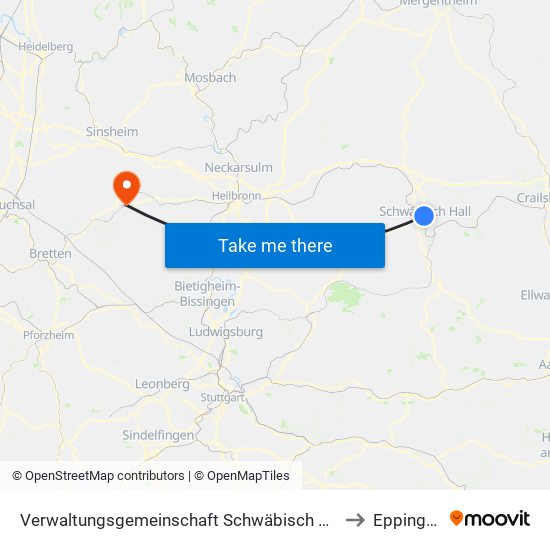 Verwaltungsgemeinschaft Schwäbisch Hall to Eppingen map