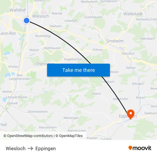 Wiesloch to Eppingen map