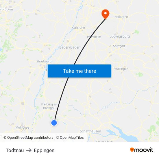 Todtnau to Eppingen map