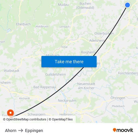 Ahorn to Eppingen map