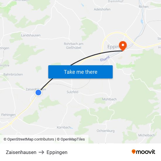 Zaisenhausen to Eppingen map