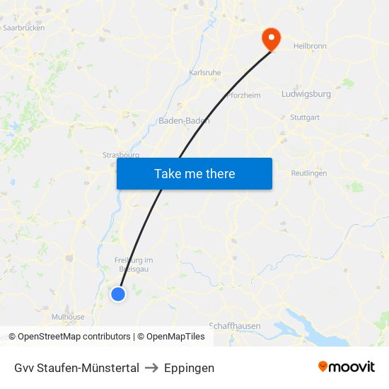 Gvv Staufen-Münstertal to Eppingen map