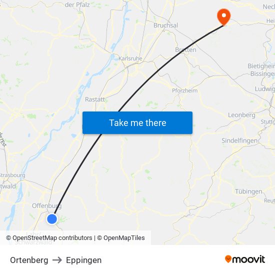 Ortenberg to Eppingen map