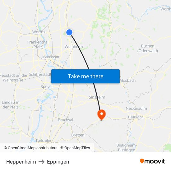 Heppenheim to Eppingen map
