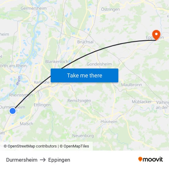 Durmersheim to Eppingen map